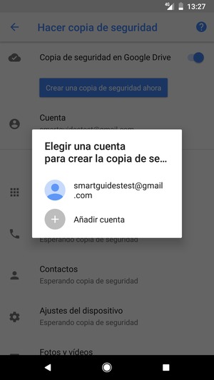 Seleccione su cuenta de copia de seguridad