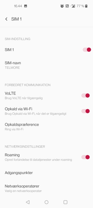 Slå Roaming til eller fra