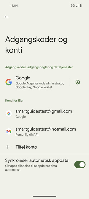 Vælg din Google konto