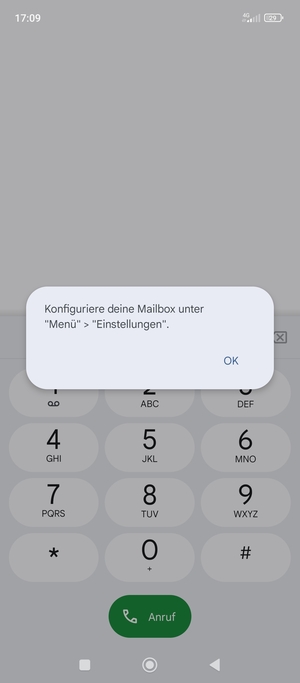 Falls Ihre Voicemail nicht eingerichtet ist, wählen Sie OK