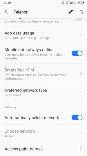 Scroll to and select Access point names