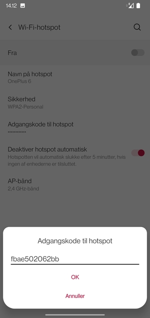 Indtast en Wi-Fi-hotspot adgangskode på minimum 8 tegn og vælg OK