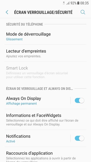 Pour activer votre écran de verrouillage, allez dans le menu Écran verrouillage/Sécurité et sélectionnez Mode de déverrouillage