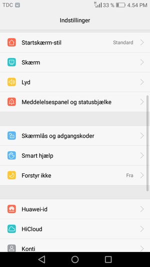 For at aktivere din skærmlås, gå til menuen Indstillinger og vælg Skærmlås og adgangskoder
