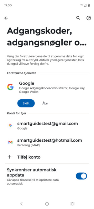 Vælg din Google konto