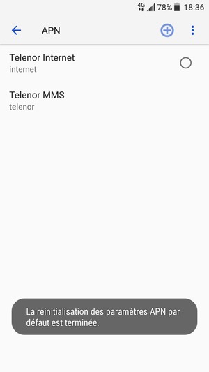 Votre téléphone va être réinitialisé avec les paramètres Internet et MMS par défaut
