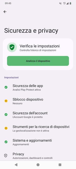 Per attivare il blocco dello schermo, vai al menu Sicurezza e privacy e seleziona Sblocco dispositivo