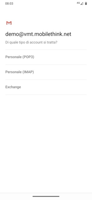 Seleziona Personale (POP3) o Personale (IMAP)