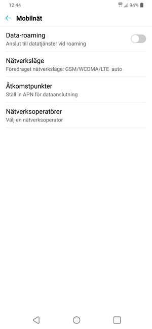 För att byta nätverk om nätverksproblem uppstår, välj Nätverksoperatörer