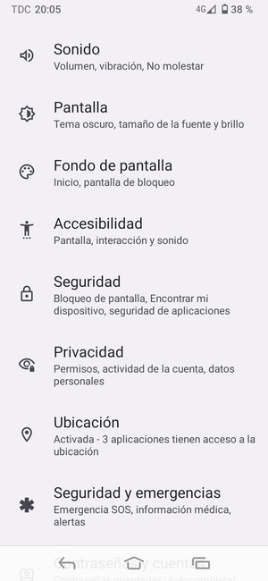 Desplácese y seleccione Seguridad