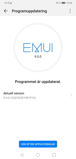 Om din telefon är uppdaterad, kommer du att se följande skärm
