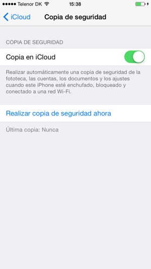 Configurar Copia en iCloud en ON