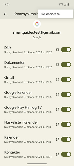 Velg Synkroniser nå