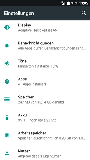 Gehen Sie zurück zum Einstellungen Menü und scrollen Sie und wählen Sie Akku
