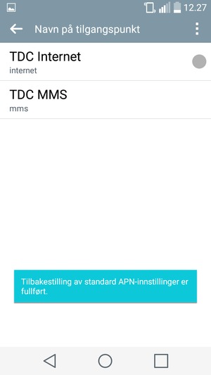 Telefonen din vil tilbakestilles til standard internett-og MMS-innstillinger