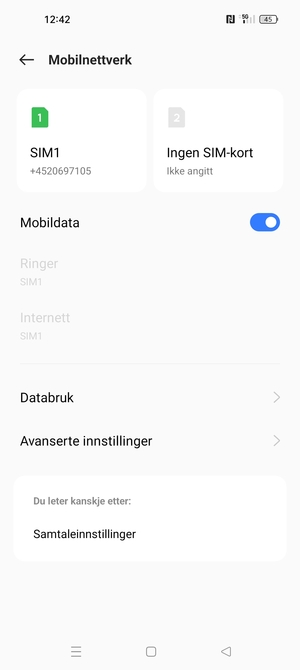 Velg SIM1 eller SIM2