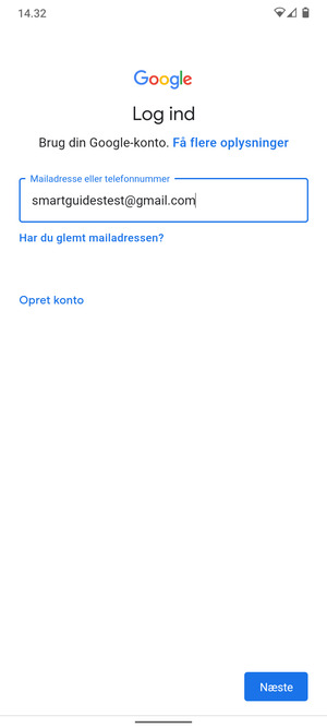 Indtast din Gmail adresse og vælg Næste