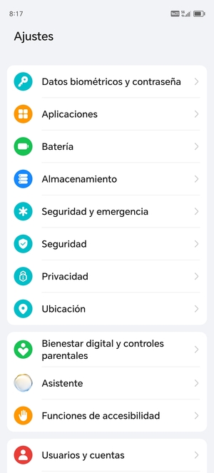 Desplácese y seleccione Seguridad