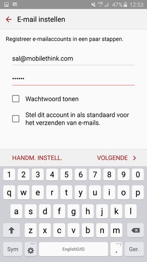 Voer uw e-mailadres en wachtwoord in. Selecteer HANDM. INSTELL.