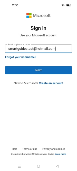 Enter your Email address and select Next