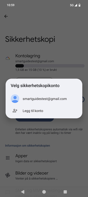 Velg sikkerhetskopi-kontoen din