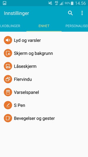 For å aktivere skjermlåsen, gå til Innstillinger-menyen og velg ENHET / MIN ENHET