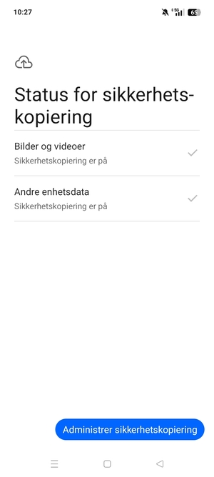 Velg Administrer sikkerhetskopiering