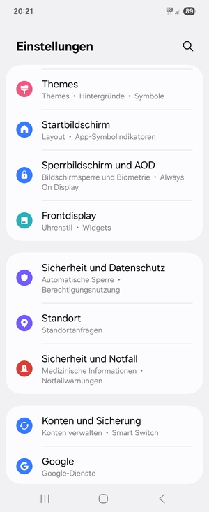 Scrollen Sie und wählen Sie Sicherheit und Datenschutz