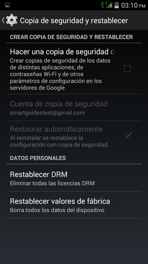 Marque la casilla de verificación Hacer una copia de seguridad