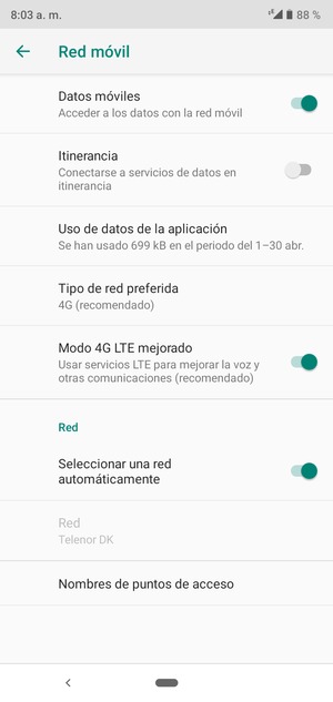 Desactive Seleccionar una red automáticamente