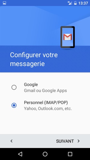 Sélectionnez Personnel (IMAP/POP) puis SUIVANT