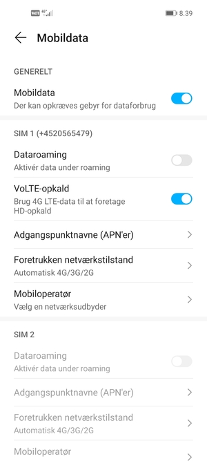 For at skifte netværk, hvis der opstår netværksproblemer, vælg Mobiloperatør