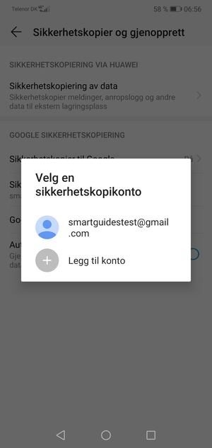 Velg sikkerhetskopi-kontoen din