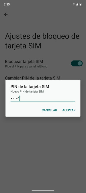 Introduzca su Nuevo PIN de tarjeta SIM y seleccione ACEPTAR