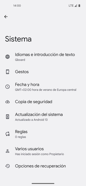 Seleccione Actualización del sistema