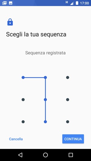 Disegna una sequenza di sblocco e seleziona CONTINUA
