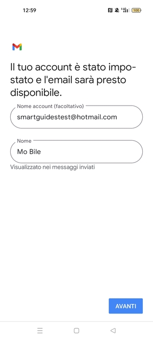 Scegli un nome per il tuo account e inserisci il tuo nome. Seleziona AVANTI