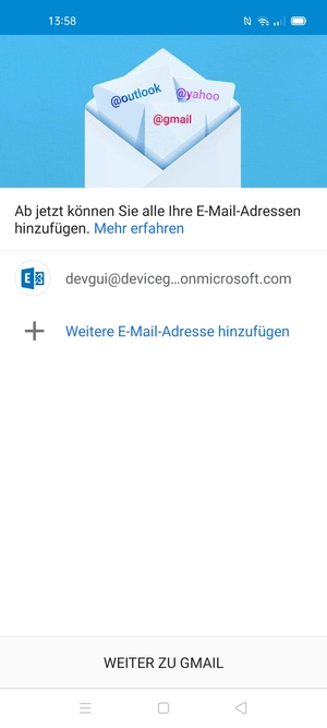 Wählen Sie WEITER ZU GMAIL
