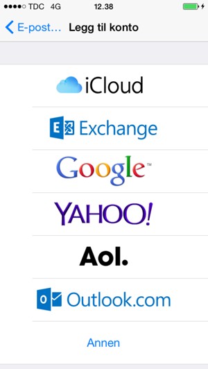 Velg Google for Gmail eller Outlook.com for Hotmail