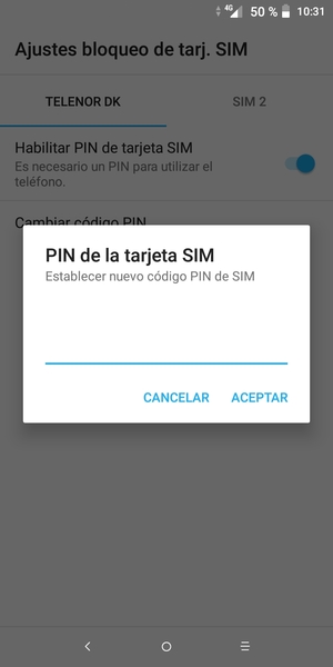 Introduzca su Nuevo código PIN de SIM y seleccione ACEPTAR