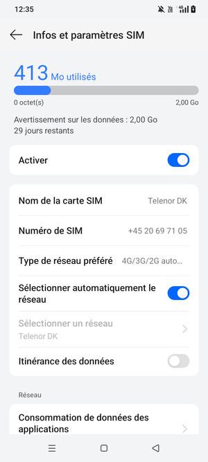 Pour changer de réseau en cas de problèmes de réseau, désactiver Sélectionner automatiquement le réseau