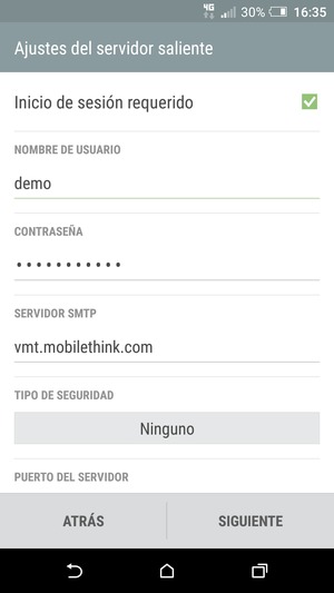Introduzca la dirección de servidor saliente