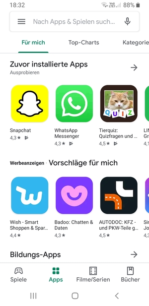 Wählen Sie die Suchleiste