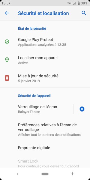 Pour activer votre écran de verrouillage, allez dans le menu Sécurité et localisation et sélectionnez Verrouillage de l'écran