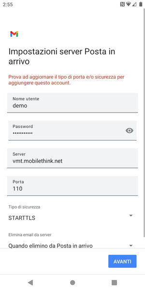 Seleziona Tipo di sicurezza
