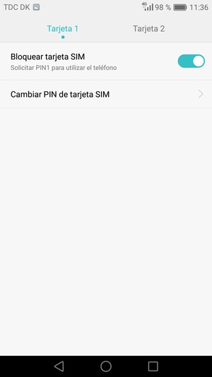 Seleccione Tarjeta 1 o Tarjeta 2 y seleccione Cambiar PIN de tarjeta SIM