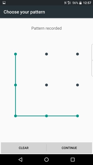 Draw an unlock pattern and select CONTINUE
