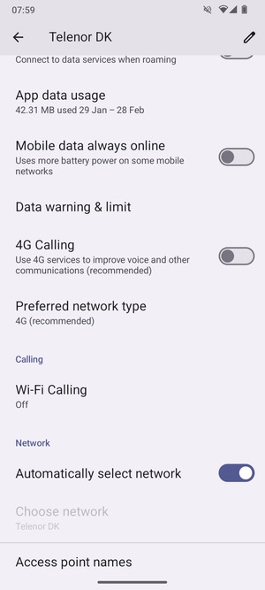 Scroll to and select Access point names