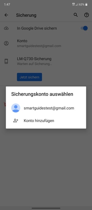 Wählen Sie Ihr Konto für Backup