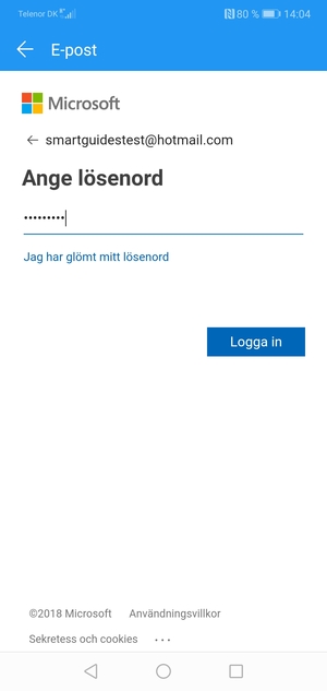 Ange ditt Hotmail lösenord och välj Logga in